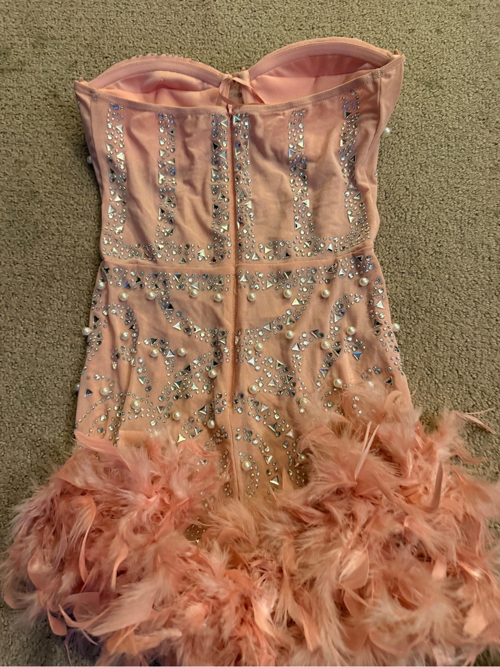 Pink Feathered Sequin Strapless Costume Dress